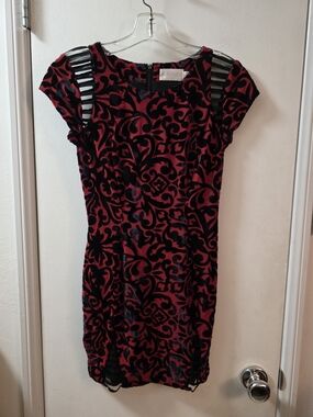 Shakuhachi Red and Black Burnout Velvet Mini Dress